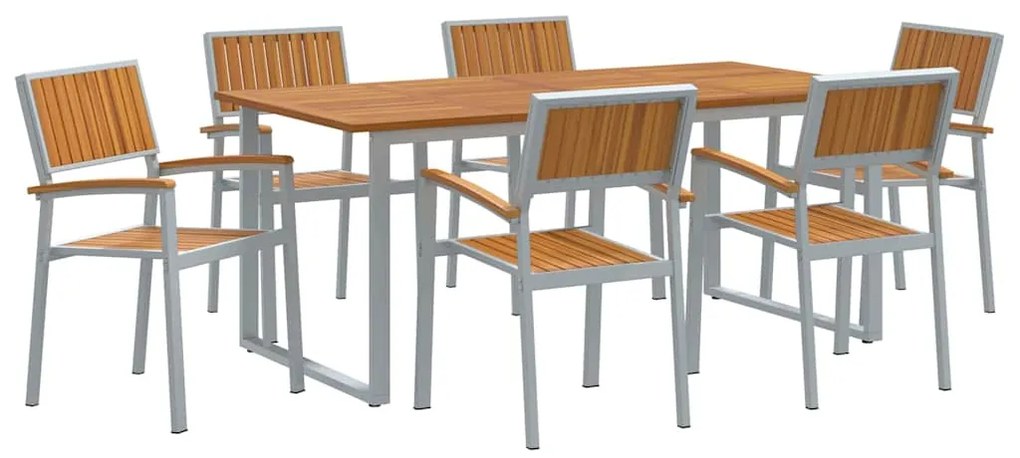 vidaXL Σέτ φαγητού για κήπο 7 pcs Γκρι και καφέ 180 x 90 x 75 cm