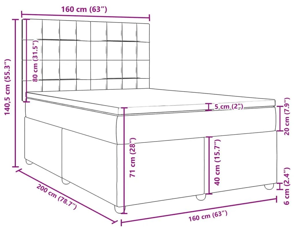 Κρεβάτι Boxspring με Στρώμα Αν. Πράσινο 160x200εκ Υφασμάτινο - Γκρι