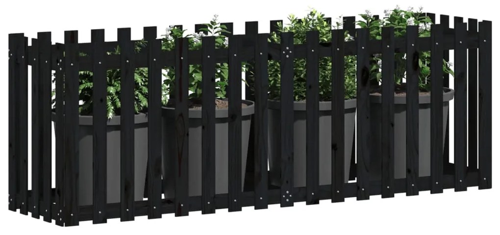 vidaXL Ζαρντινιέρα με Σχέδιο Φράχτη Μαύρη 200x50x70 εκ. Μασίφ Πεύκο