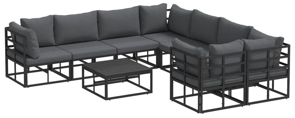vidaXL Σετ Καναπέ Κήπου 9 pcs Μαύρο 70 x 70 x 32 εκ Αλουμίνιο