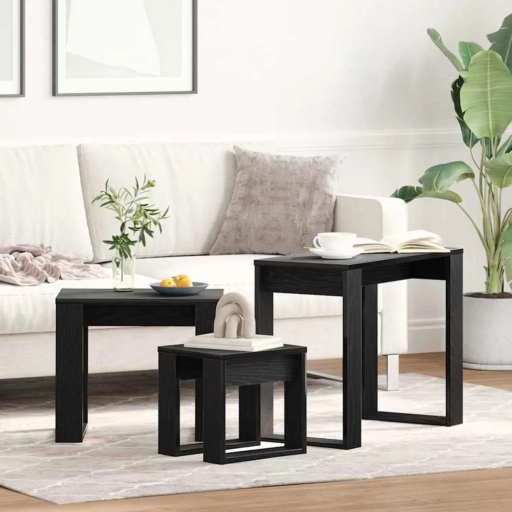 vidaXL Τραπέζι Σαλονιού με Στηρίγματα 3 pcs Μαύρη δρυς
