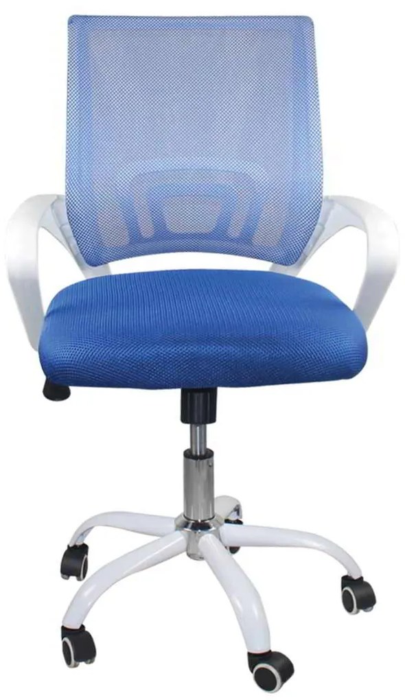 Πολυθρόνα Γραφείου Bf2101-Sw Με Ανάκλιση Άσπρο / Mesh Μπλε . Διάσταση: 57x53x90/100cm