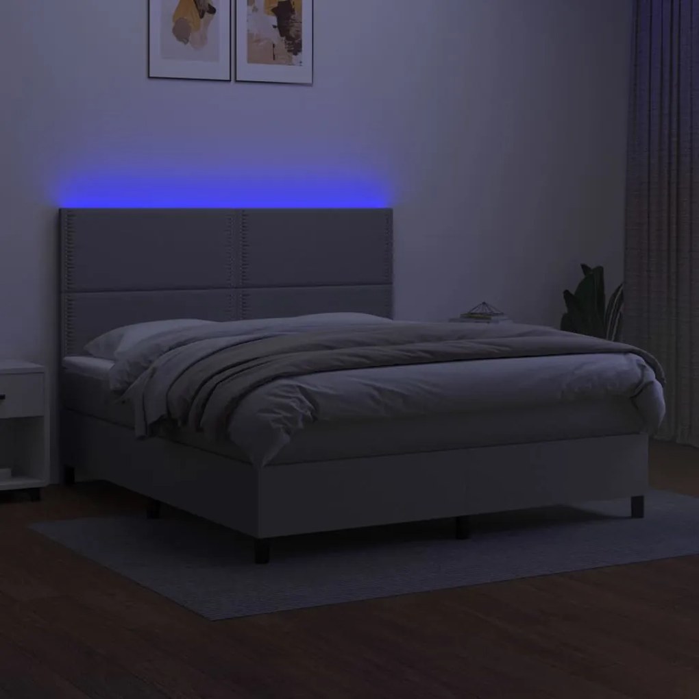 vidaXL Κρεβάτι Boxspring με Στρώμα & LED Αν.Γκρι 180x200εκ. Υφασμάτινο