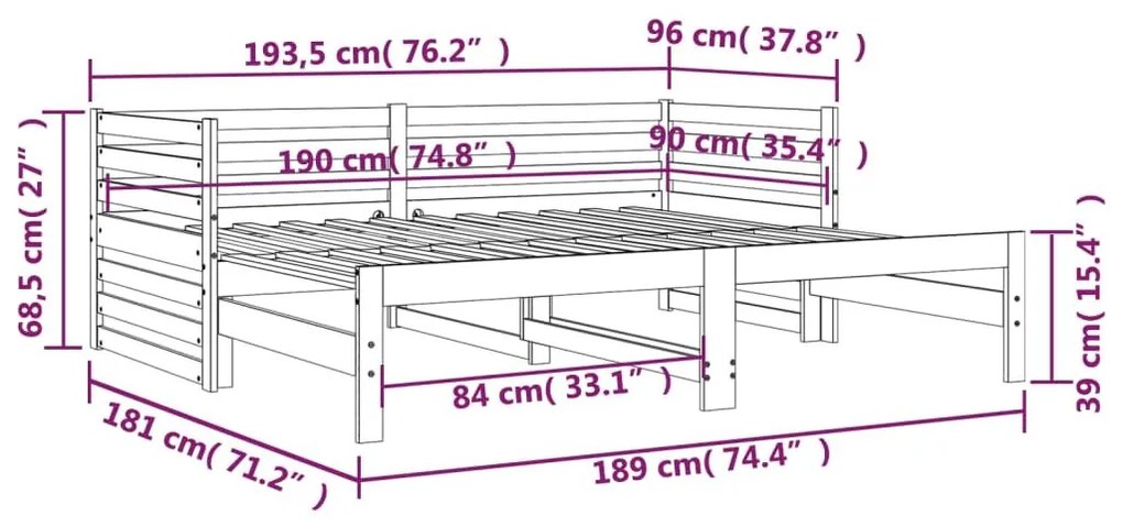 Καναπές Κρεβάτι Συρόμενος Μελί 2x(90x190) εκ. Μασίφ Ξύλο Πεύκου - Καφέ