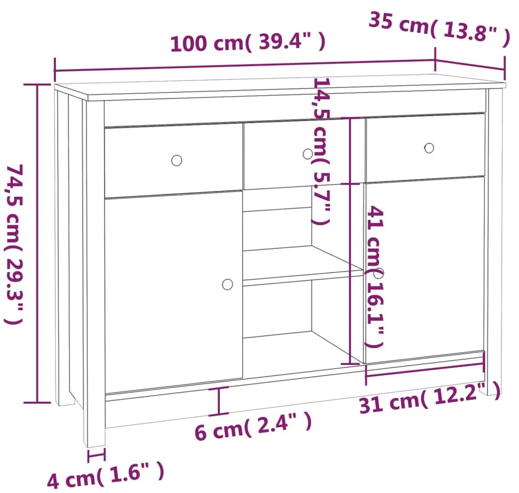 Ντουλάπι Καφέ Μελί 100x35x74,5 εκ. από Μασίφ Ξύλο Πεύκου - Καφέ