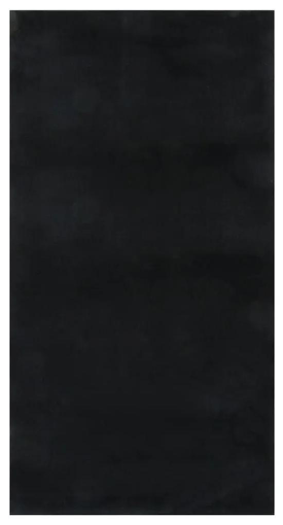 Χαλί Πλενόμενο Μαλακό Shaggy Μαύρο 80 x 150 εκ. Αντιολισθητικό - Μαύρο