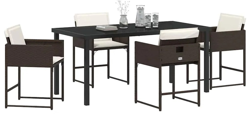 vidaXL Σέτ φαγητού για κήπο με μαξιλάρι 5 pcs Καφέ συνθετικό ρατάν