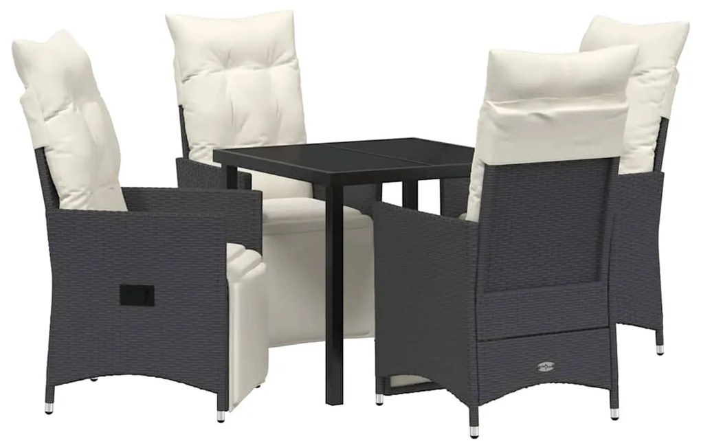 vidaXL Σέτ φαγητού για κήπο με μαξιλάρι 5 pcs Μαύρο Πολυ ράταν