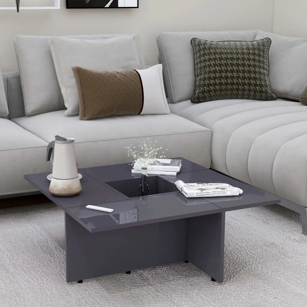 vidaXL Τραπεζάκι Σαλονιού Γυαλιστερό Γκρι 79,5x79,5x30 εκ. Επεξ. Ξύλο