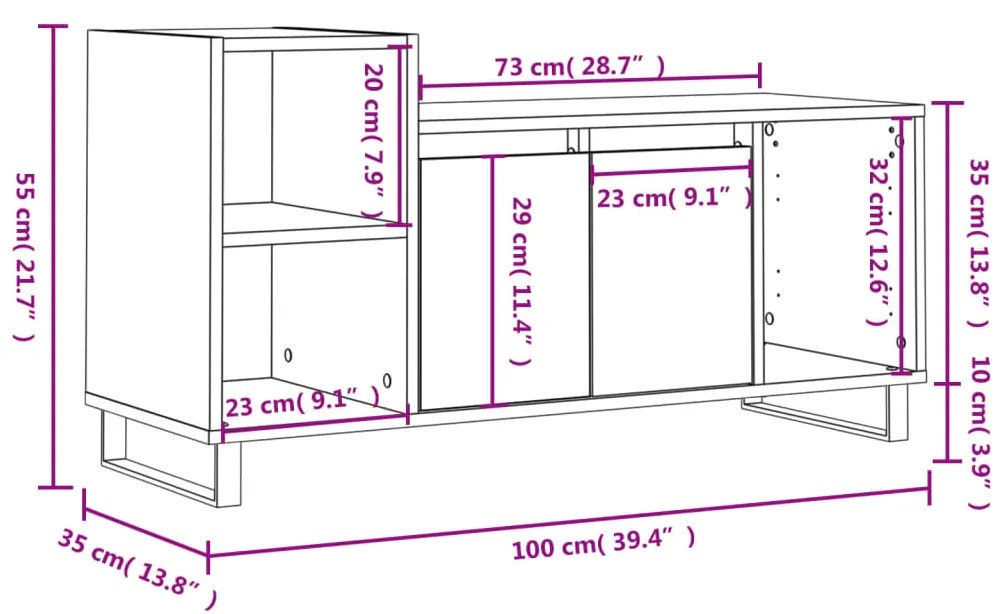 Έπιπλο Τηλεόρασης Μαύρο 100x35x55 εκ. Επεξ. Επεξεργασμένο Ξύλο - Μαύρο