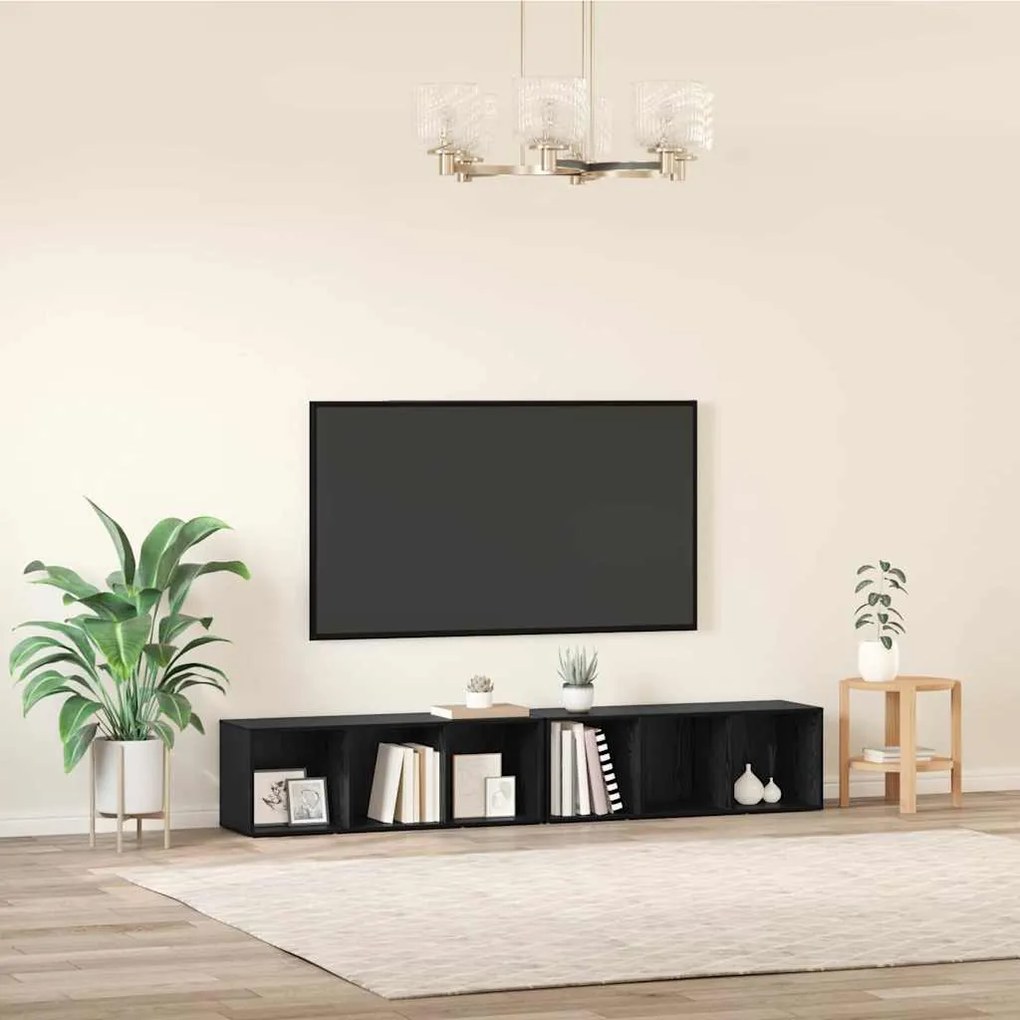vidaXL Σετ επίπλου τηλεόρασης 2 pcs Μαύρη Οξυά Επεξεργασμένο ξύλο