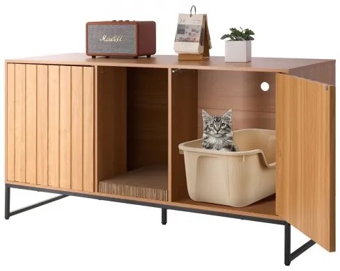 VEVOR Cat Litter Box Enclosure Furniture, 120 cm Hidden Litter Box Cabinet with Scratch Pad & Storage, Waterproof Cat Washroom End Table Cat House, Fit Most of Litterbox, for Bedroom Living Room