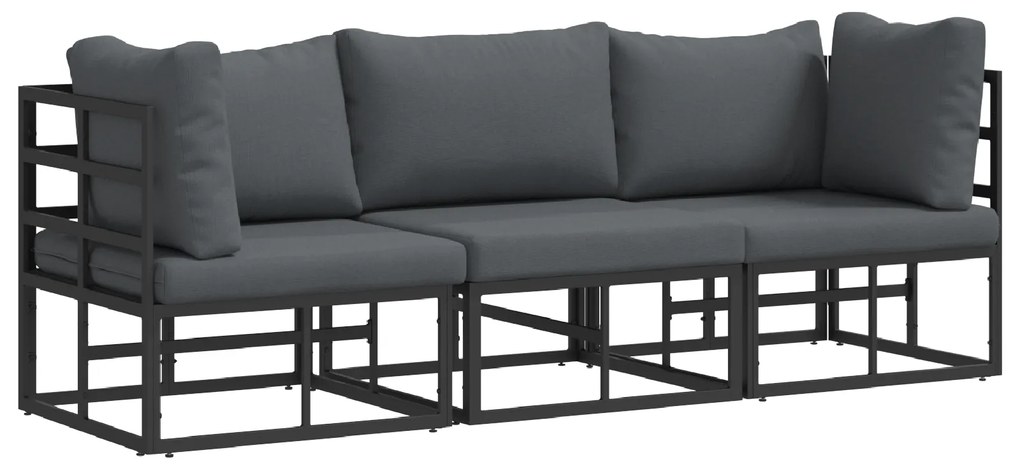vidaXL Εξωτερικά Έπιπλα με μαξιλάρι με μαξιλάρι 3 pcs Μαύρο Αλουμίνιο