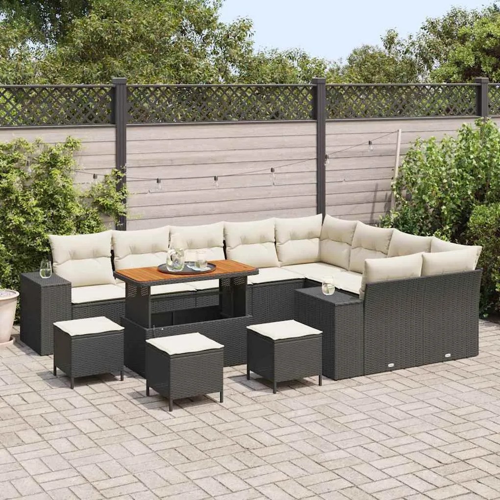vidaXL Σετ Καναπέ Κήπου 13 pcs Μαύρο, Κρέμα 110 x 55 x 71 εκ
