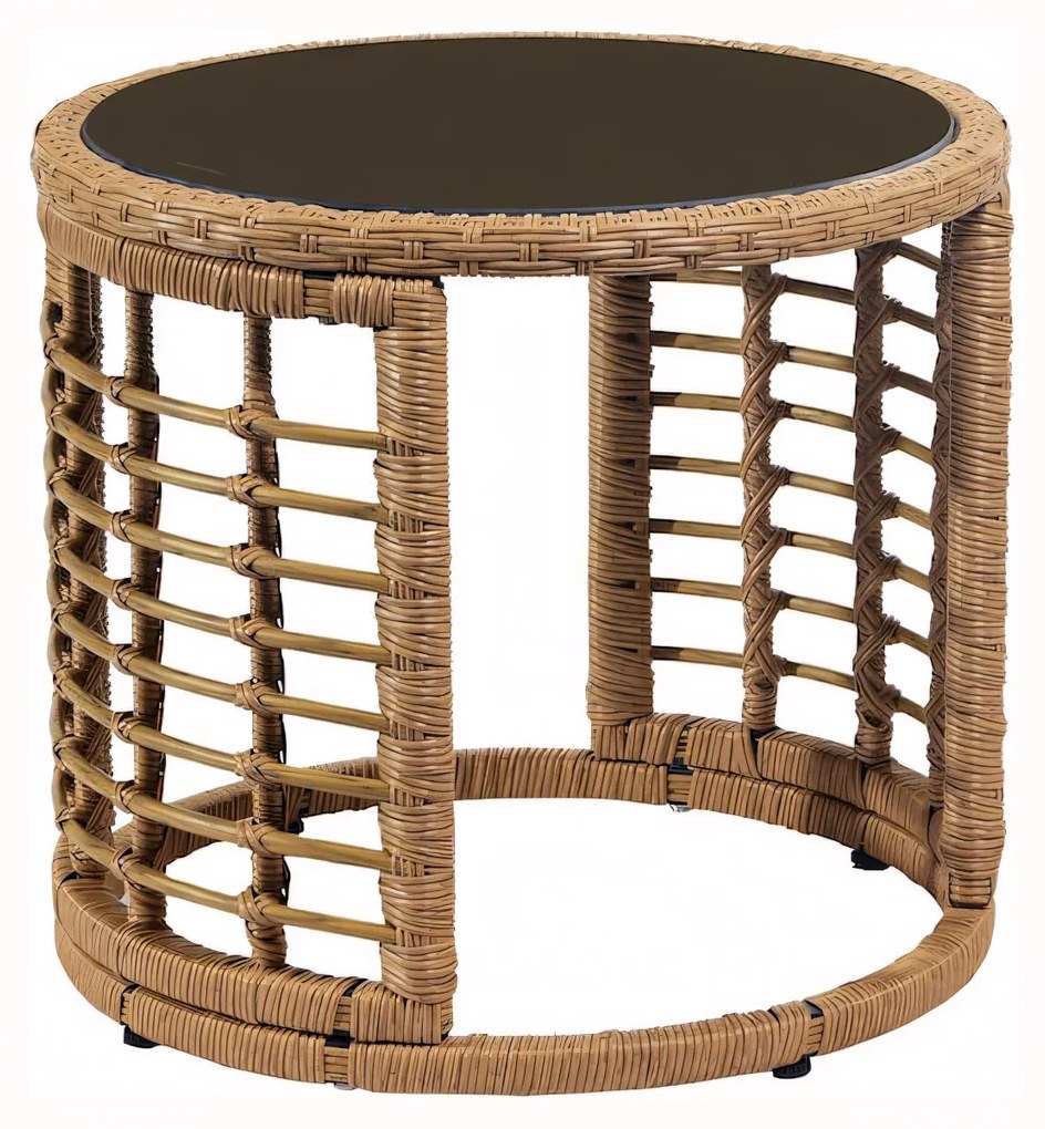 Τραπεζάκι Κήπου ArteLibre AURIUS Φυσικό Rattan/Γυαλί Φ45x40cm