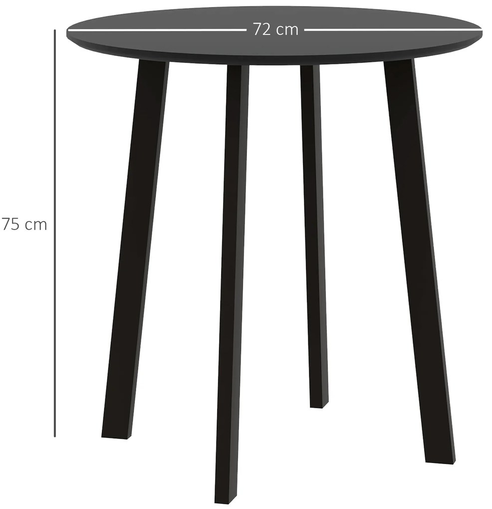 Τραπέζι τραπεζαρίας για 2 άτομα, λευκή επιφάνεια, μεταλλικά πόδια με τάπες, Ø72 x 75Υ cm, μαύρο χρώμα