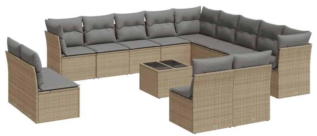 vidaXL Σαλόνι Κήπου Σετ 14 Τεμαχίων με Μαξιλάρια Μπεζ Συνθετικό Ρατάν