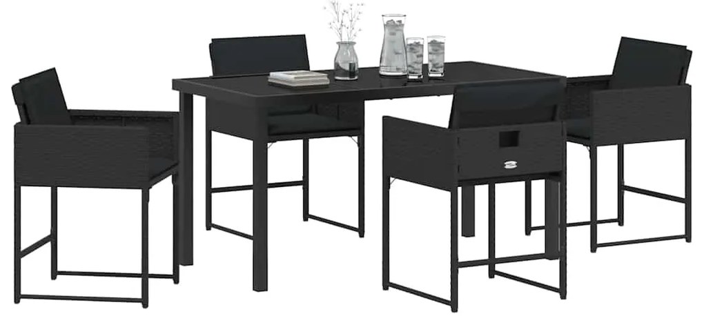 vidaXL Σέτ φαγητού για κήπο με μαξιλάρι 5 pcs Μαύρο συνθετικό ρατάν