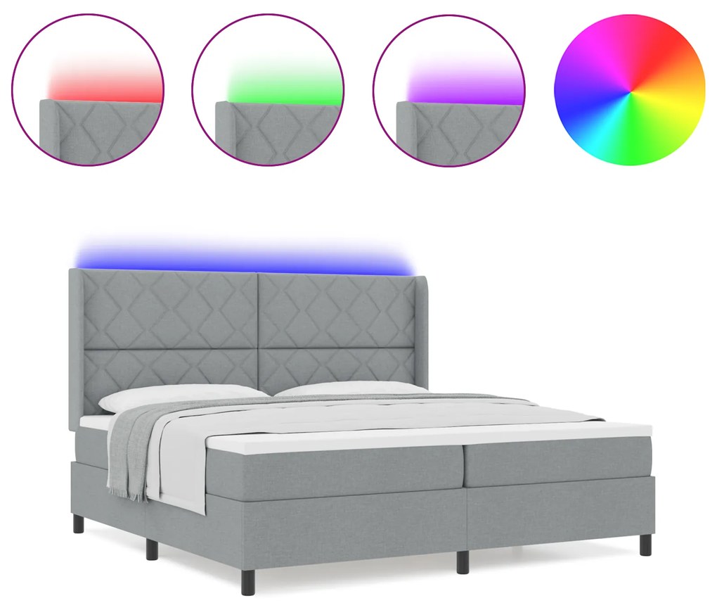 vidaXL Κρεβάτι Box Spring με Στρώμα & LED Φωτισμός Γκρι 200x200 εκ. Υφασμάτινο