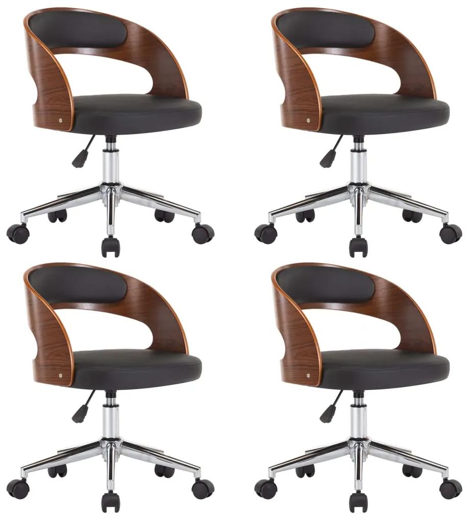 vidaXL Καρέκλες Τραπ. Περιστρ. 4 τεμ. Μαύρες Λυγ. Ξύλο/Συνθ. Δέρμα