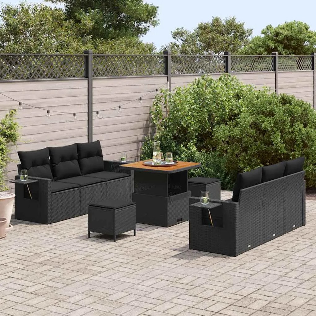vidaXL Σετ Καναπέ Κήπου με μαξιλάρι 9 pcs Μαύρο 80 x 80 x 71 cm