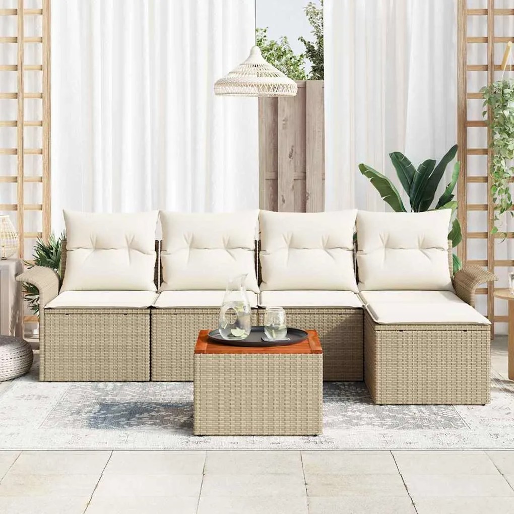 vidaXL Σετ Καναπέ Κήπου 6 pcs Μπεζ Πολυ ράταν