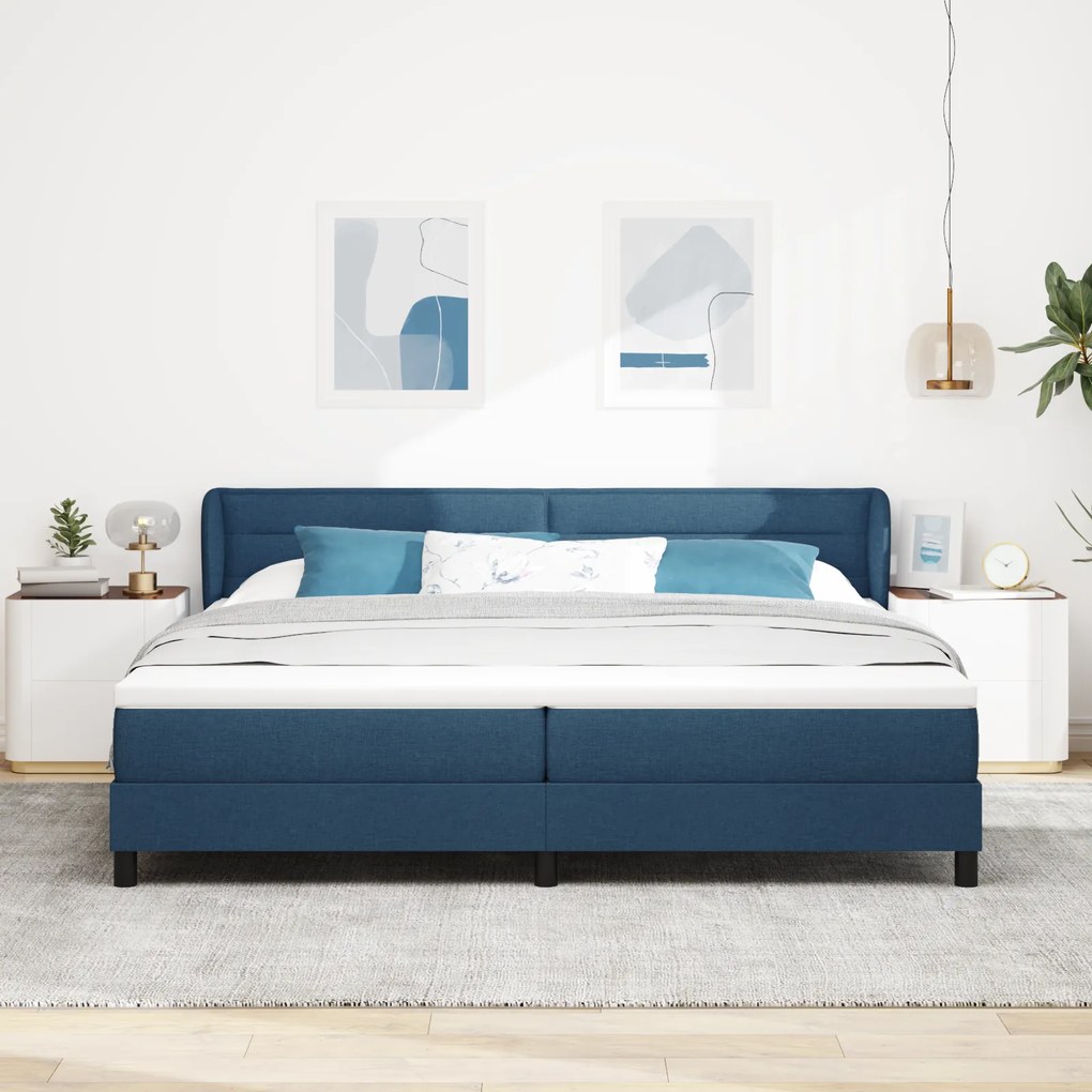 vidaXL Κρεβάτι Box Spring με Στρώμα Μπλε 200x200 εκ Υφάσματος