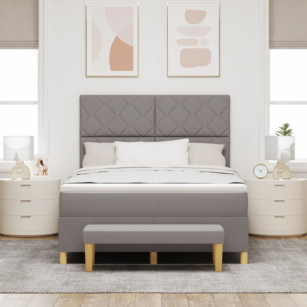 vidaXL Κρεβάτι Box Spring με Στρώμα & Πάγκο Ταυπ 140x190 εκ Ύφασμα