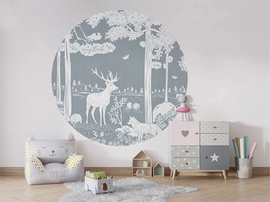Forest Jive Ταπετσαρια Τοιχου Μπλε Στρογγυλη 80cm