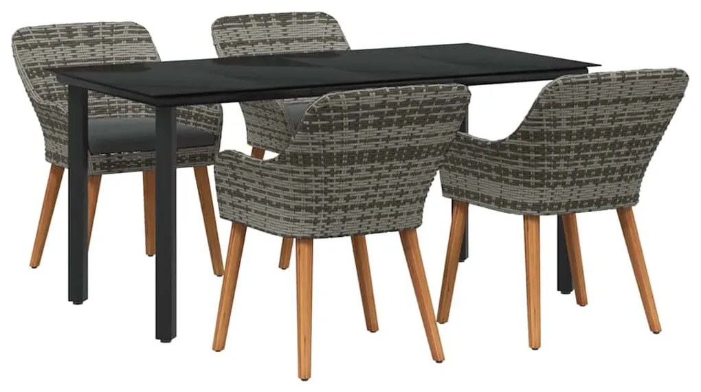 vidaXL Σέτ φαγητού για κήπο με μαξιλάρι 5 pcs Γκρι συνθετικό ρατάν