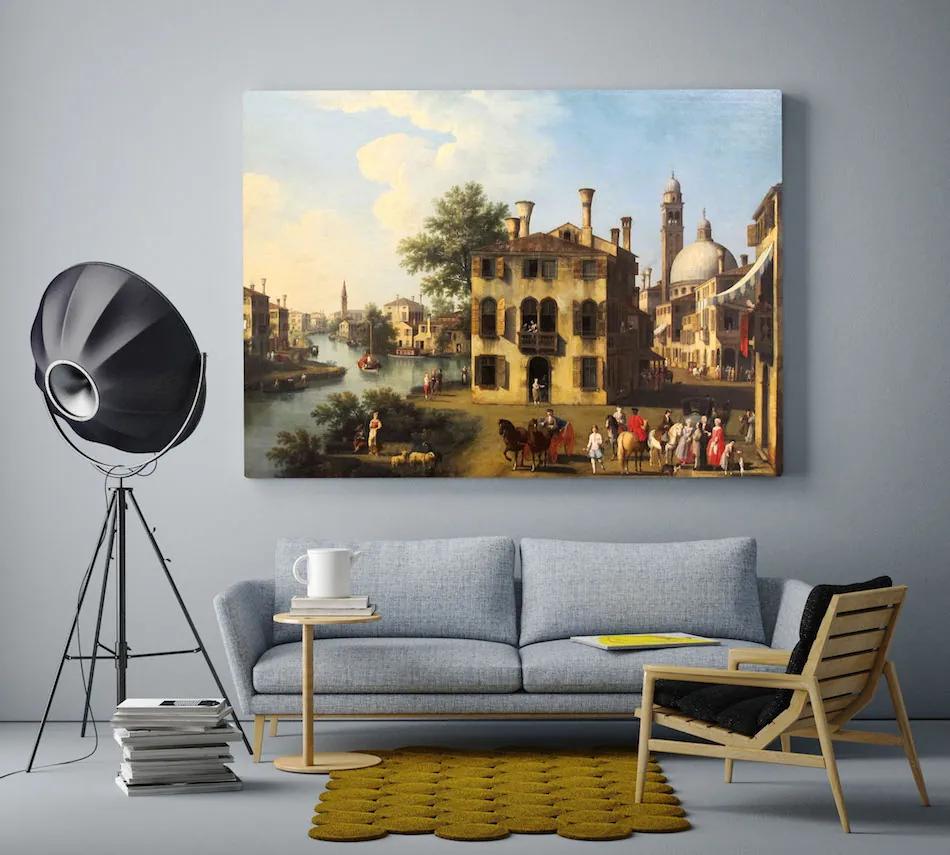 Αναγεννησιακός πίνακας σε καμβά με σπίτι και ποτάμι KNV776 30cm x 40cm