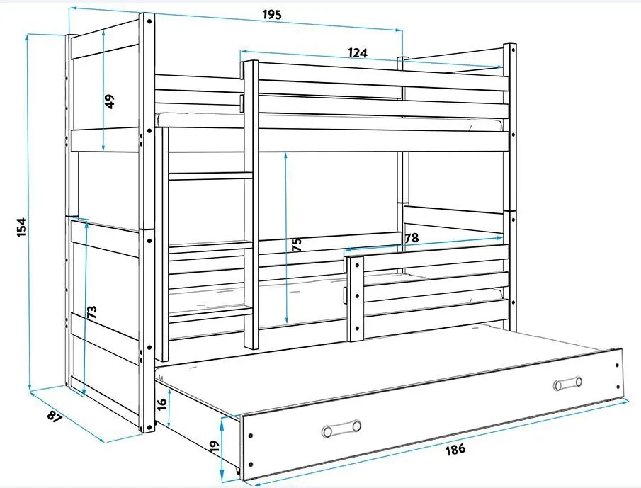 Κουκέτα Riccon II-Λευκό - Μπλε-200 x 90