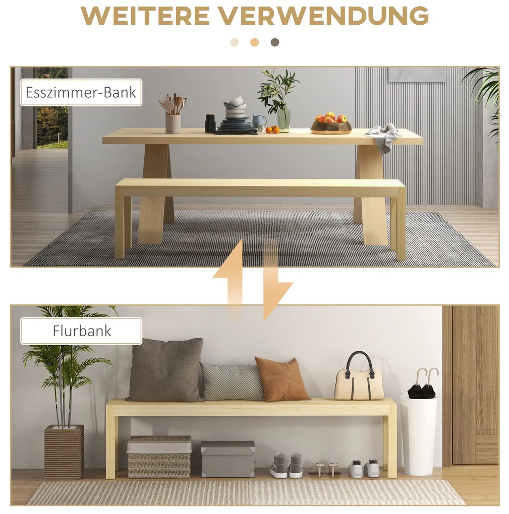 Πάγκος, Χώρος για 3 άτομα, έως 330 kg, ξύλο πεύκου, 175x33x45 cm