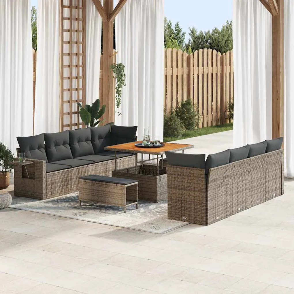 vidaXL Σετ Καναπέ Κήπου με μαξιλάρι 11 pcs Γκρι 100 x 100 x 71 cm