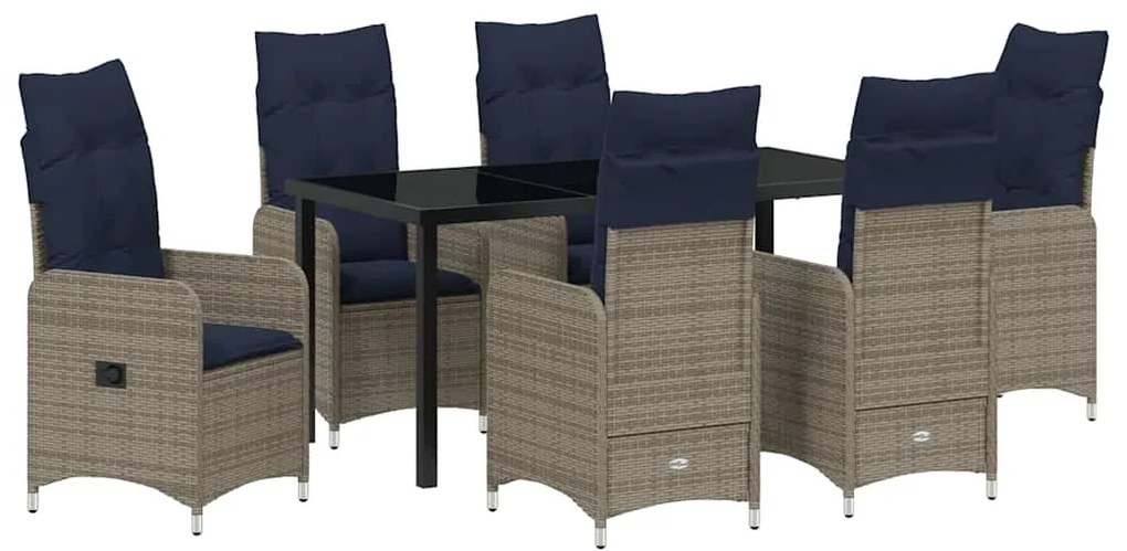 vidaXL Σέτ φαγητού για κήπο με μαξιλάρι 7 pcs Μαύρο Πολυ ράταν