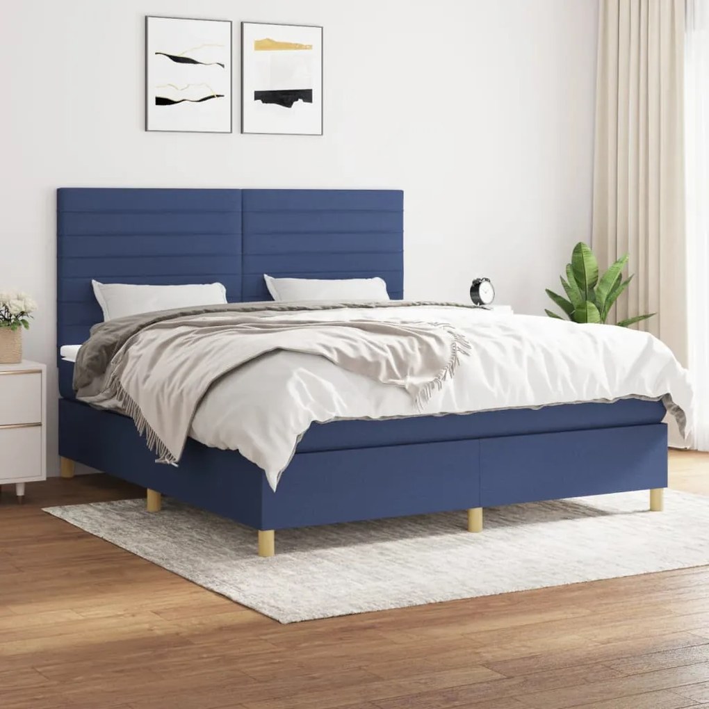 Κρεβάτι Boxspring με Στρώμα Μπλε 180x200 εκ. Υφασμάτινο