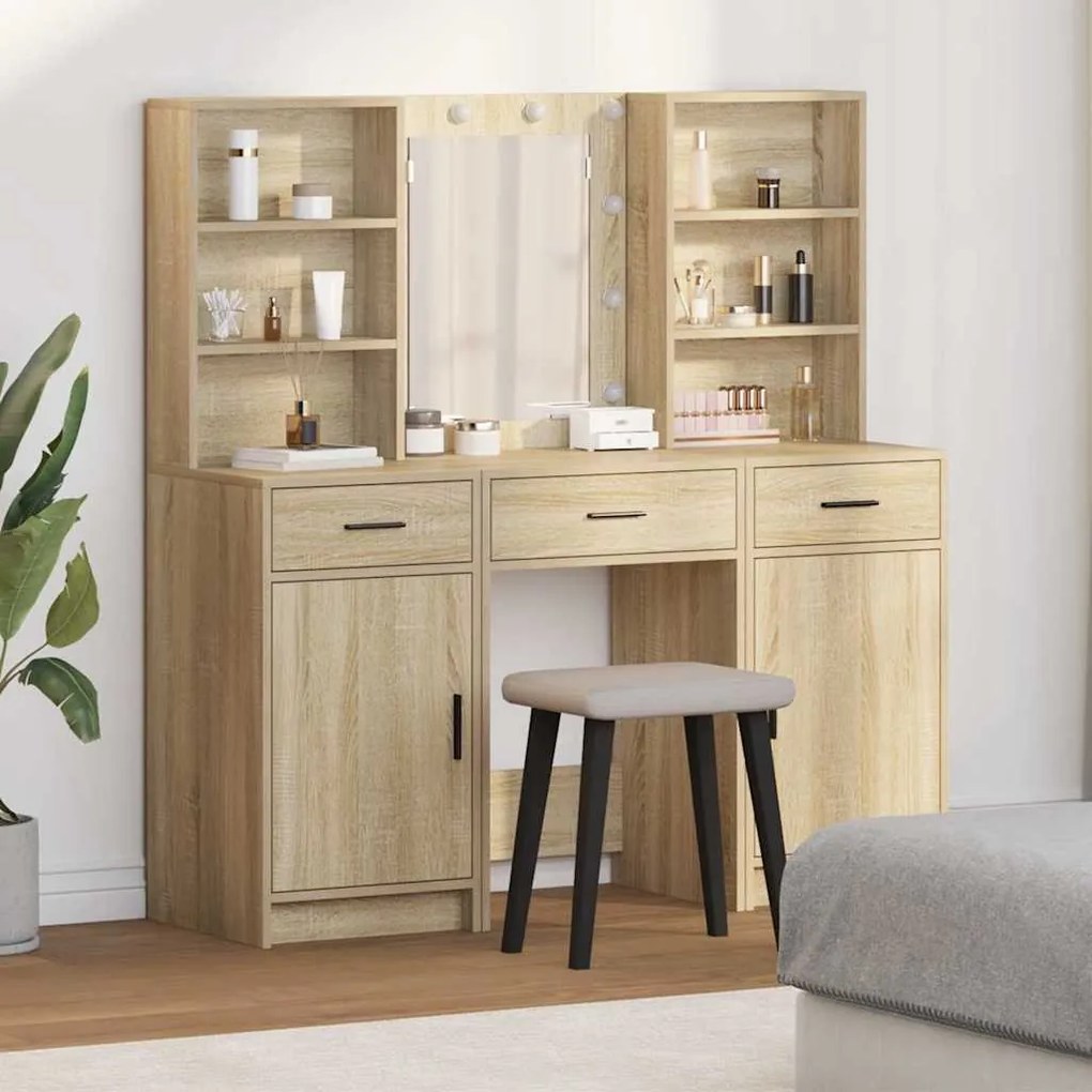 vidaXL Σετ Τραπεζιού Μακιγιάζ 3 pcs Δρύς Sonoma 50 x 41 x 135 εκ