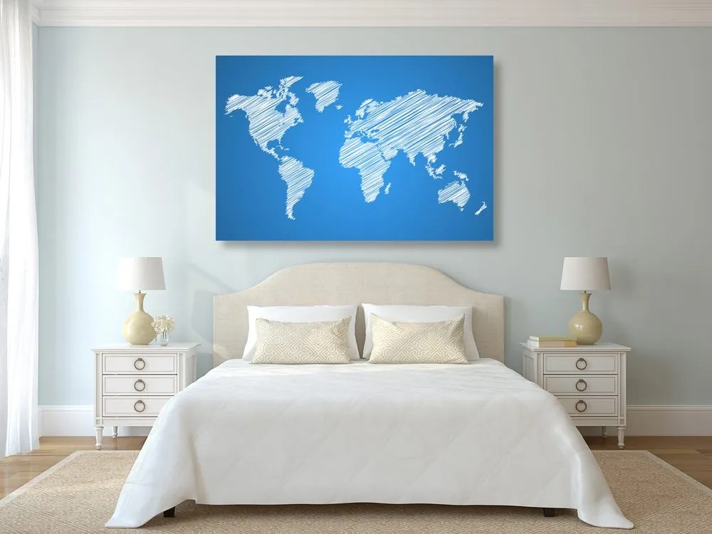 Εικόνα εκκολάπτεται παγκόσμιος χάρτης σε μπλε φόντο - 120x80