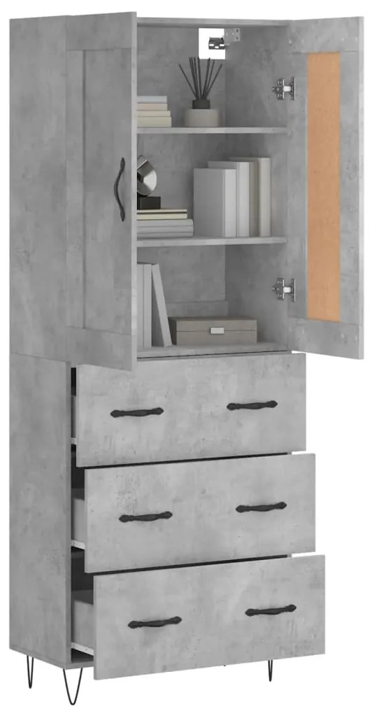 vidaXL Ντουλάπι Γκρι Σκυροδέματος 69,5x34x180 εκ. Επεξεργασμένο Ξύλο