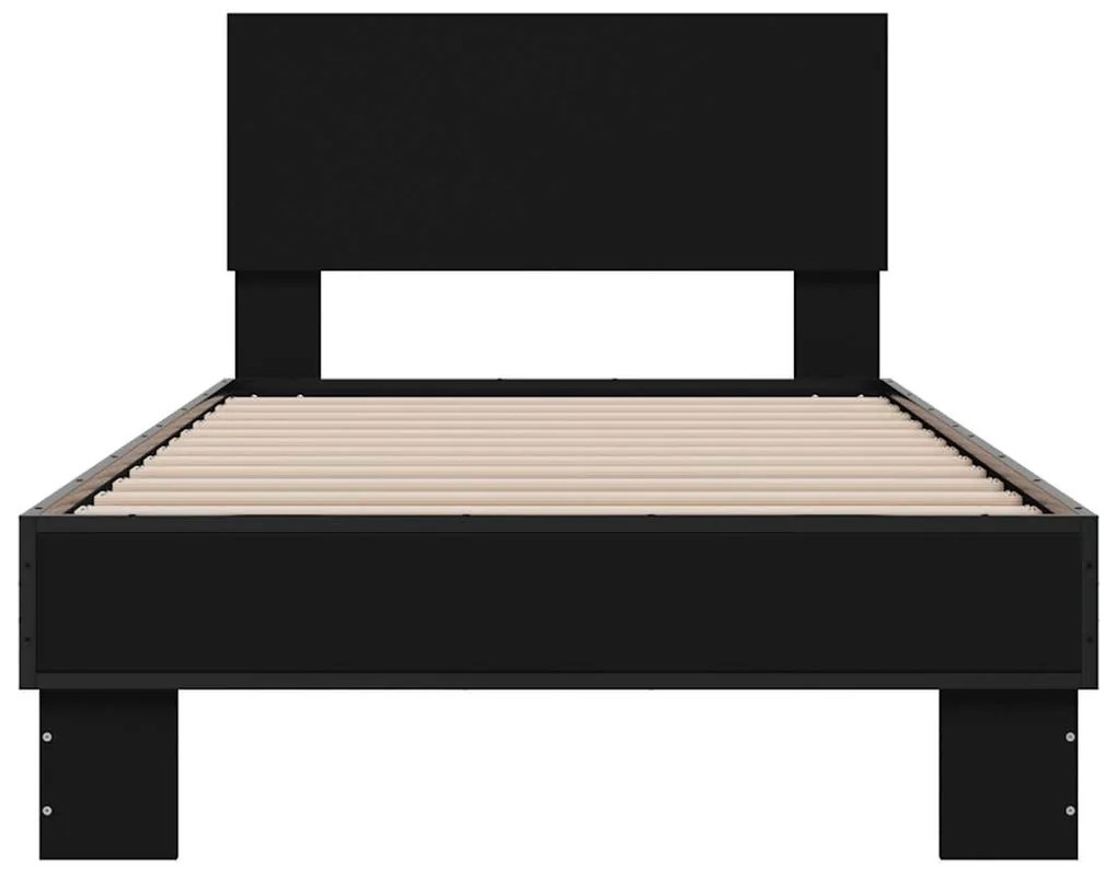vidaXL Πλαίσιο Κρεβατιού Μαύρο 75 x 190 εκ. Επεξ. Ξύλο & Μέταλλο