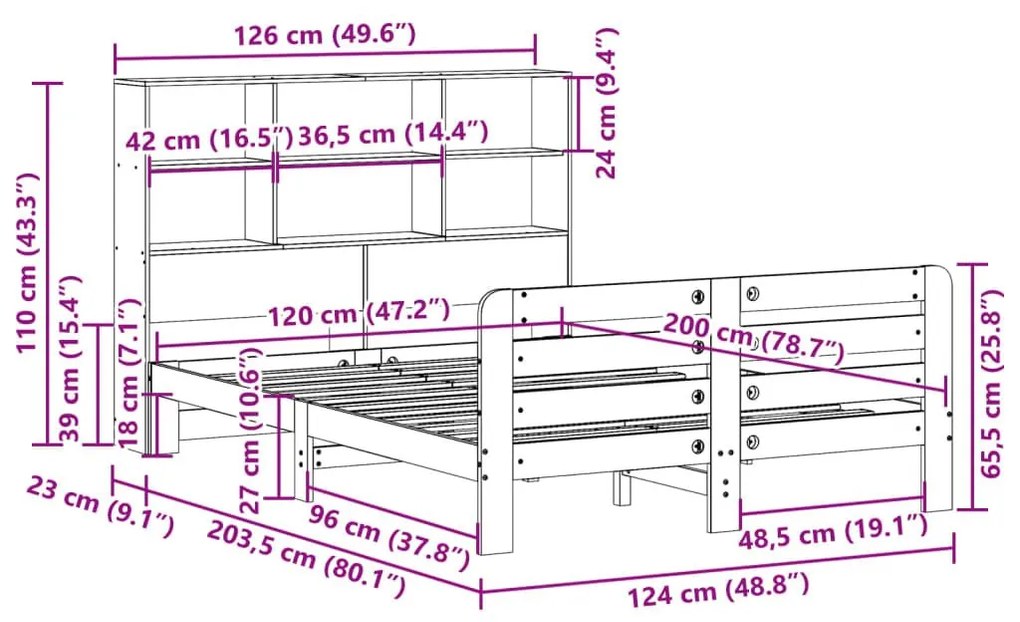 Σκελετός Κρεβατιού Χωρίς Στρώμα 120x200 εκ Μασίφ Ξύλο Πεύκου - Καφέ