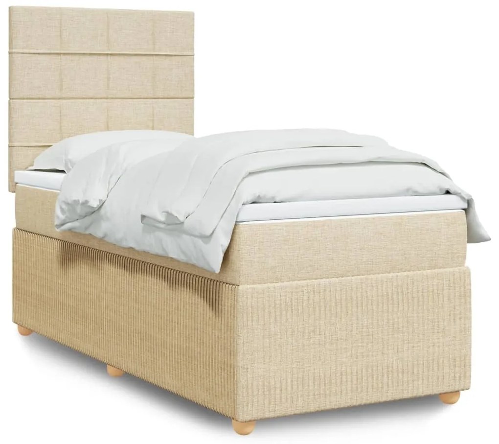 Κρεβάτι Boxspring με Στρώμα Κρεμ 90x190 εκ.Υφασμάτινο