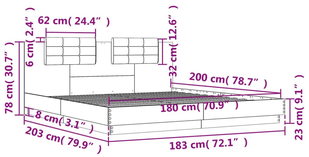 Πλαίσιο Κρεβατιού με Κεφαλάρι Γκρι Sonoma 180x200εκ. Επεξ. Ξύλο - Γκρι