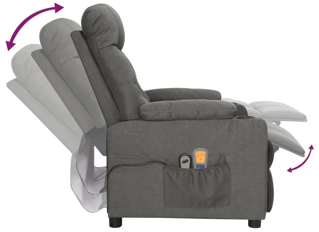 vidaXL Πολυθρόνα Μασάζ Ηλεκτρική Σκούρο Γκρι Υφασμάτινη