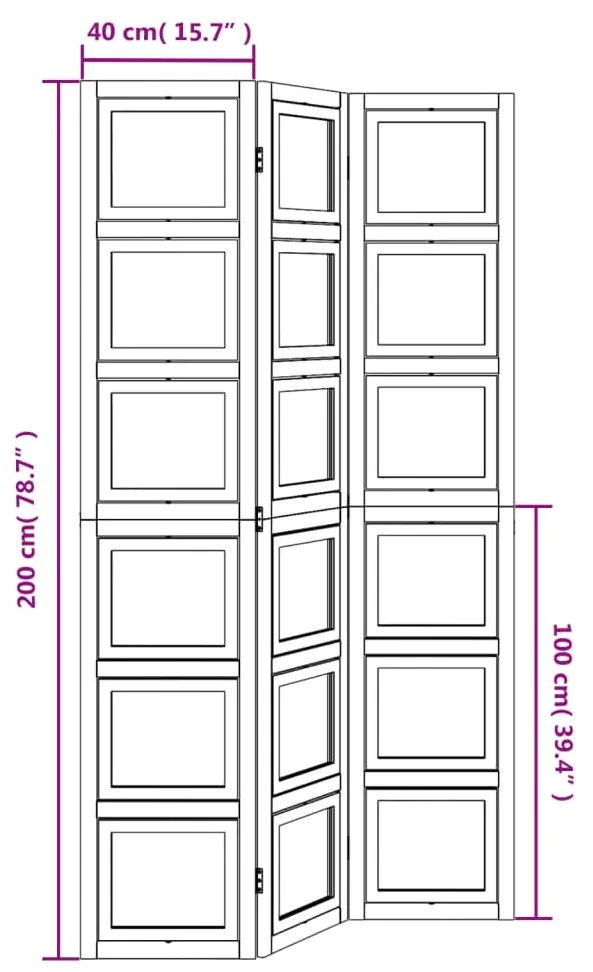 Διαχωριστικό Χώρου με 3 Πάνελ Λευκό από Μασίφ Ξύλο Παυλώνιας - Λευκό