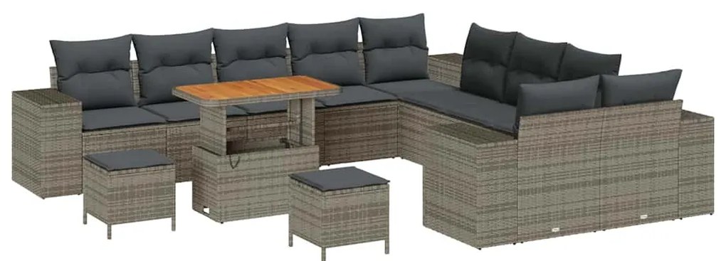 vidaXL Σετ Καναπέ Κήπου Ρυθμιζόμενο ύψος 13 pcs Γκρι συνθετικό ρατάν
