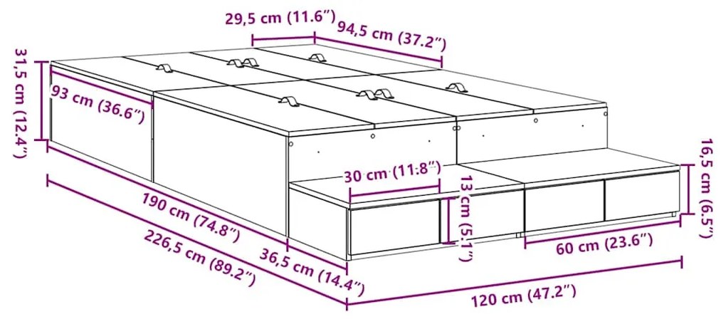 vidaXL Κρεβάτι με αποθηκευτικό χώρο Δρύς Sonoma 226.5 x 120 x 31.5 εκ.