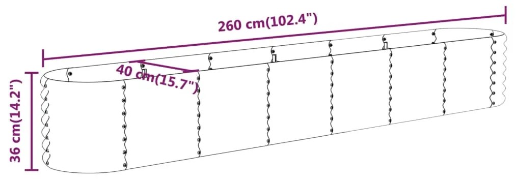 vidaXL Ζαρντινιέρα Ασημί 260x40x36 εκ. Γαλβανισμένος χάλυβας