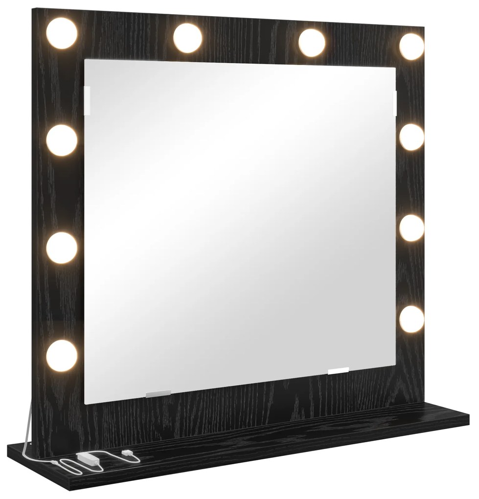 vidaXL Καθρέφτης Vanity με LED Φώτα Μαύρο Δρύς 60x55x18 εκ.
