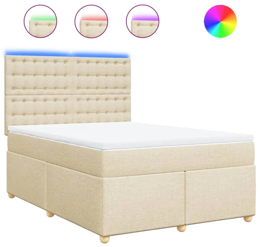 vidaXL Κρεβάτι Boxspring με Στρώμα Κρεμ 160x200 εκ. Υφασμάτινο